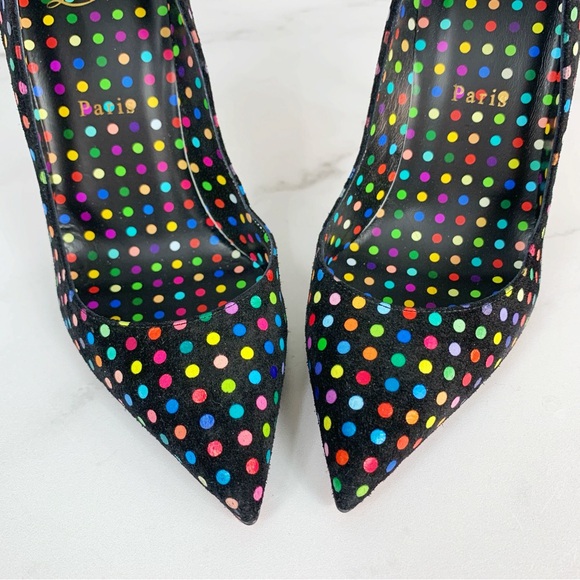 Christian Louboutin Hot Chick 100mm Suede Multi Polka Dot Scallop Pump Size 39 - Picture 11 of 16